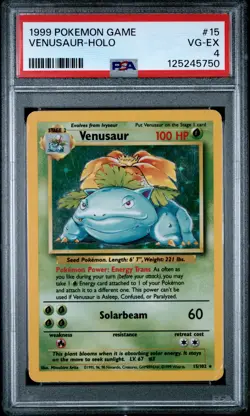 1999 POKEMON BASE SET UNLIMITED #15 VENUSAUR-HOLO PSA 4 - Image 1