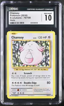 POKEMON English Chansey 70/108 2016 Evolutions Holo LOW POP CGC 10 - Image 1