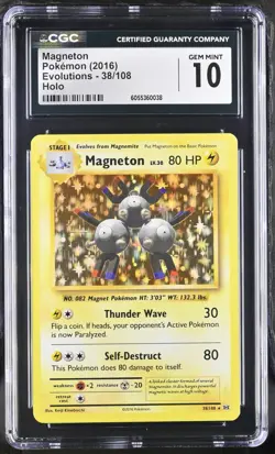 POKEMON English Magneton 38/108 2016 Evolutions Holo LOW POP CGC 10 - Image 1