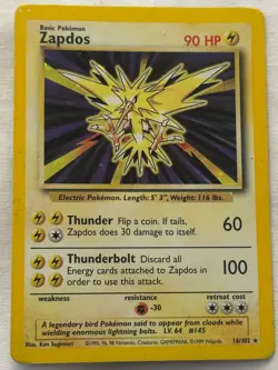 1999 Zapdos Holo Foil Pokemon TCG Base Set Unlimited Rare Card 16/102 HP - Image 1