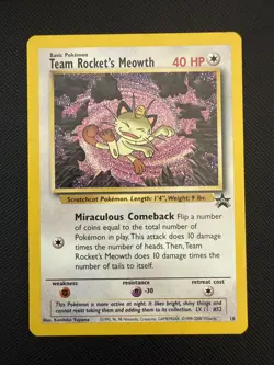Team Rocket's Meowth #18 WoTC Black Star Promo Pokemon TCG 2000 LP - Image 1