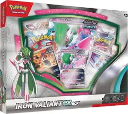 Pokemon TCG Iron Valiant ex Box 1 Foil Promo Card, 4 Booster Packs * BOX DAMAGE - Image 1