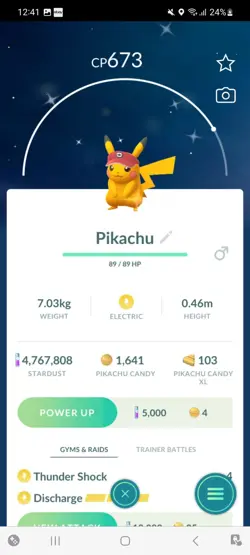 Pokemon Go Shiny Pikachu Wearing Nate's Red Visor - Image 1