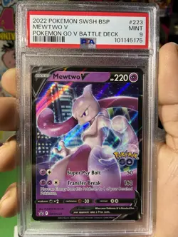 2022 POKEMON SWSH BLACK STAR PROMO POKEMON GO V BATTLE DECK #223 MEWTWO V PSA 9 - Image 1
