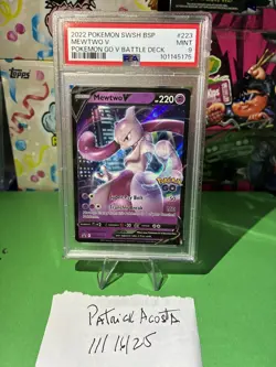 2022 POKEMON SWSH BLACK STAR PROMO POKEMON GO V BATTLE DECK #223 MEWTWO V PSA 9 - Image 3