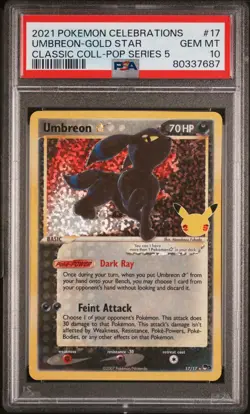 2021 POKEMON CELEBRATIONS CLASSIC #17 UMBREON-GOLD STAR PSA 10 - Image 1