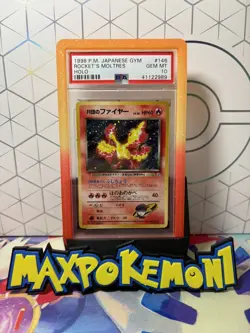 Pokemon 1998 Japanese Gym Leaders Rocket's Moltres Holo PSA 10 Gem Mint W Guard - Image 1