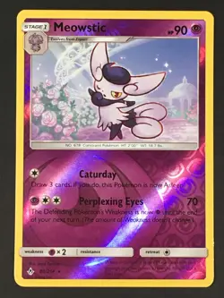 Pokemon TCG Meowstic 80/214 SM Unbroken Bonds Reverse Holo Rare NM - Image 1