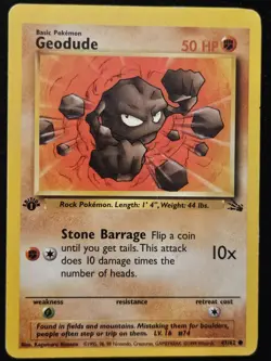 1st Edition Geodude 47/62 Fossil Non Holo WoTC Pokemon Trading Card Game 1999 MP - Image 1
