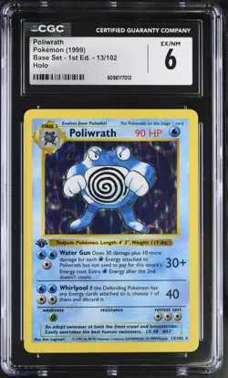 CGC 6 Poliwrath 1999 Base Set 1st Edition Shadowless 13/102 Holo Pokemon Card - Image 1