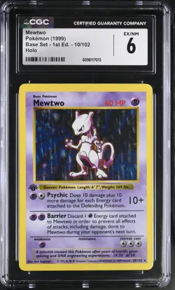 CGC 6 Mewtwo 1999 Base Set 1st Edition Shadowless 10/102 Holo Pokemon Card - Image 1
