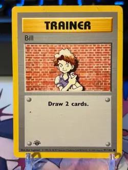 Pokemon Bill Base Set 1st Edition Shadowless Non-Holo Common Trainer 91/102 MP - Image 1