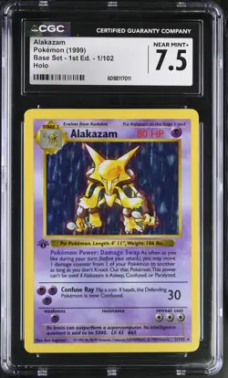 CGC 7.5 Alakazam 1999 Base Set 1st Edition Shadowless 1/102 Holo Pokemon Card - Image 1