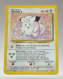 POKEMON TCG CLEFAIRY 5/102 RARE HOLO BASE SET AVERAGE MODERATE/HEAVY PLAY - Image 1