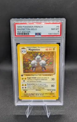 1999 Pokemon French #9 Magneton 1st Edition PSA 8 - Image 1