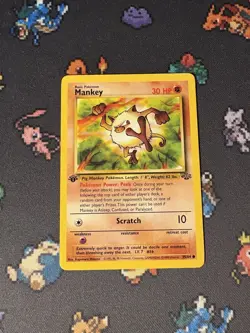 Pokemon Cards Mankey 55/64 Jungle FIRST EDITION WOTC - (LP) - Image 1