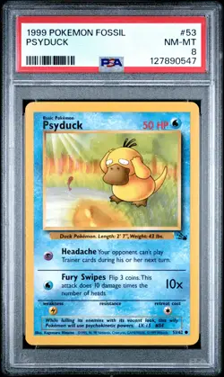 1999 POKEMON FOSSIL #53 PSYDUCK PSA 8 - Image 1