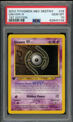 PSA 10 Unown (H) 28/105 Neo Destiny 1st Edition 2002 Pokemon - Image 1