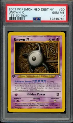 PSA 10 Unown (X) 30/105 Neo Destiny 1st Edition 2002 Pokemon - Image 1