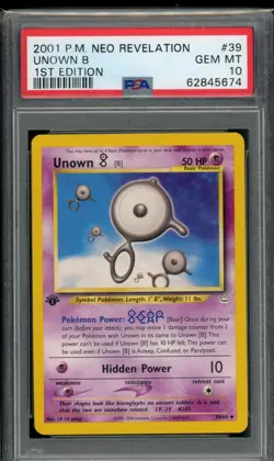 PSA 10 Unown (B) 39/64 Neo Revelation 1st Edition 2001 Pokemon - Image 1