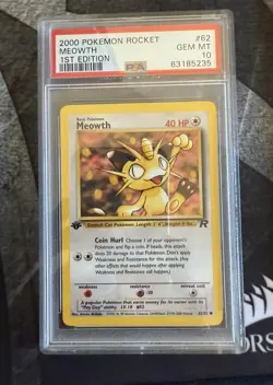 PSA 10 Meowth Team Rocket 1° Edizione 2000 Pokemon WOTC 62/82 Vintage - Image 1