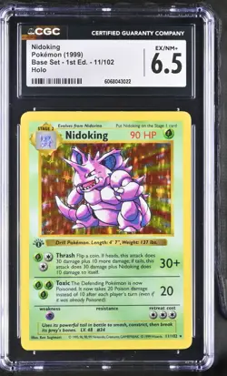 POKEMON CGC 6.5 Nidoking 11/102 1999 Base Set - 1st Edition Rare Holo *3022 - Image 1
