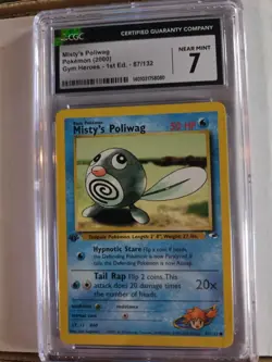 Misty's Poliwag Gym Heroes 1st Edition Pokemon TCG Card 87/132 PSA 7 - Image 1