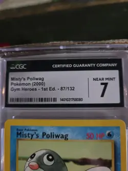 Misty's Poliwag Gym Heroes 1st Edition Pokemon TCG Card 87/132 PSA 7 - Image 3