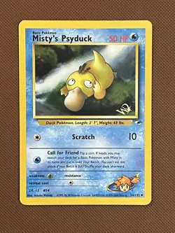 W STAMP Misty's Psyduck 54/132 Gym Heroes WOTC Gold Promo Rare Pokemon Card HP - Image 1