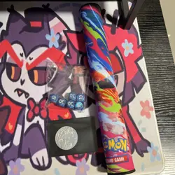 Pokemon Mega Charizard X UPC Metal Silver Coin, Play Mat, and Dice Only - Image 1