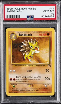 1999 POKEMON FOSSIL #41 SANDSLASH PSA 10 - Image 1