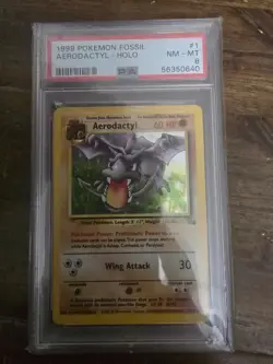 1999 Pokemon Fossil Aerodactyl Holo #1 PSA 8 Graded TCG Card - Image 1