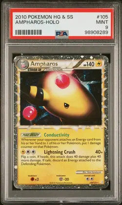 2010 POKEMON HEARTGOLD & SOULSILVER #105 AMPHAROS-HOLO PSA 9 - Image 1