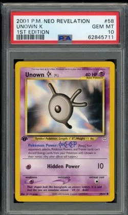 PSA 10 Unown (K) 58/64 Neo Revelation 1st Edition 2001 Pokemon - Image 1