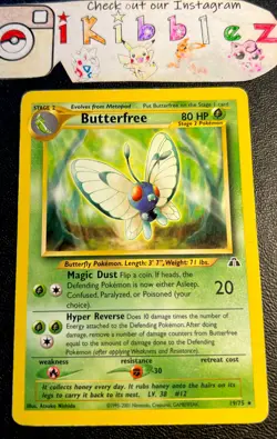 Butterfree 19/75 MP Non Holo Rare Neo Discovery Forest Art Pokemon Card! - Image 1