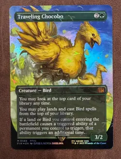 Traveling Chocobo (Borderless) (Chocobo Track Foil) MTG Magic Final Fantasy NEW - Image 1