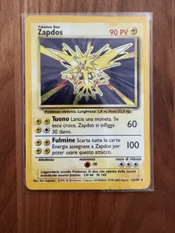 Pokemon TCG Base Set Zapdos Holo Rare Card 16/102 Italian 1999 - Image 1