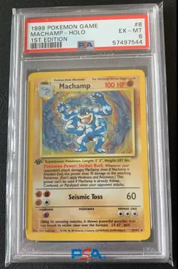 1999 Pokemon Base Set MACHAMP 1st Edition HOLO RARE 8/102 PSA 6 EX-MT - Image 1