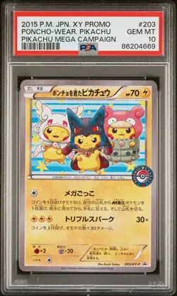 Pokemon Poncho Wearing Pikachu Mega Campaign Promo 203/Xy-p PSA 10 Japanese 2015 - Image 1