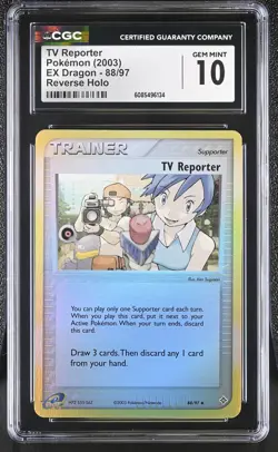 CGC 10 GEM MINT TV Reporter 2003 EX Dragon 88/97 Reverse Holo Pokemon Card - Image 1