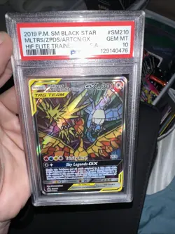 Pokemon TCG Moltres Zapdos Articuno GX Stained Glass SM210 PSA 10 - Image 1