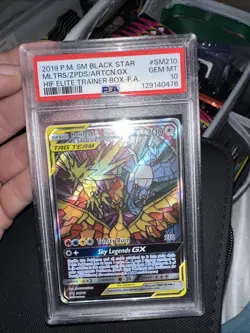 Pokemon TCG Moltres Zapdos Articuno GX Stained Glass SM210 PSA 10 - Image 3