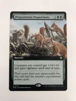 Preposterous Proportions Extended Borderless MTG Magic Gathering Card Mint FDN - Image 1