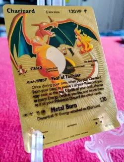 Pokemon Charizard Gold Foil Fan Art Collector Card- Peel Of Thunder - Image 1