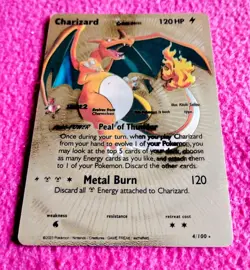 Pokemon Charizard Gold Foil Fan Art Collector Card- Peel Of Thunder - Image 2