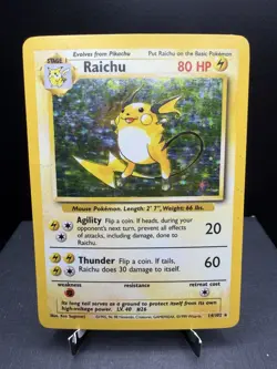 Pokemon TCG WOTC Base Set Raichu 14/102 Holo Rare Unlimited MP/Crease - Image 1