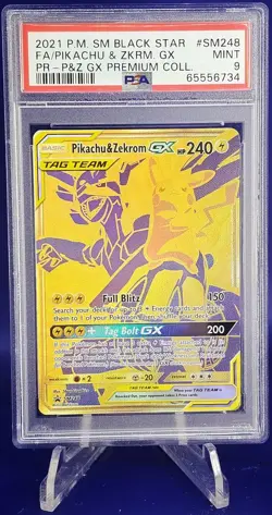2021 POKEMON SM BLACK STAR PROMO #SM248 FULL ART/PIKACHU & ZEKROM GX PSA 9 - Image 1