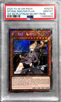 Yugioh Card 1st Ed. Spyral Master Plan Plat. SR PSA 10 Gem, RA04-EN276 2025 (1) - Image 1