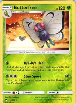 Pokemon Butterfree S&M Burning Shadows 3/147 Reverse Holo Rare Card Played LP - Image 1