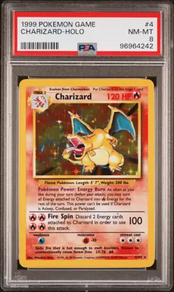 PSA 8 Charizard Base Set Holo Rare Pokemon Card #4 Nm-Mt Clean Look - Image 1